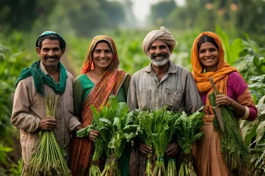 Farmers working in field